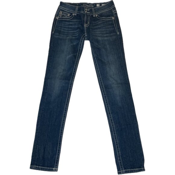 Miss Me Denim Skinny Jeans Dark Wash Blue JP4221RSK Women’s Rhinestone 28x32 - Picture 2 of 10